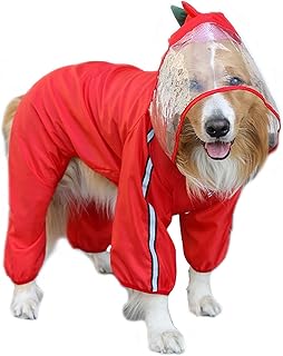 Dog Raincoat Hooded Pet Frog Slicker Poncho Waterproof Dog Rain Jacket with Harness Hole Soft Reflective Dog Onesie 4 Legs Jumpsuit for Small Medium Large Dogs (7XL:Red Dinosaur)