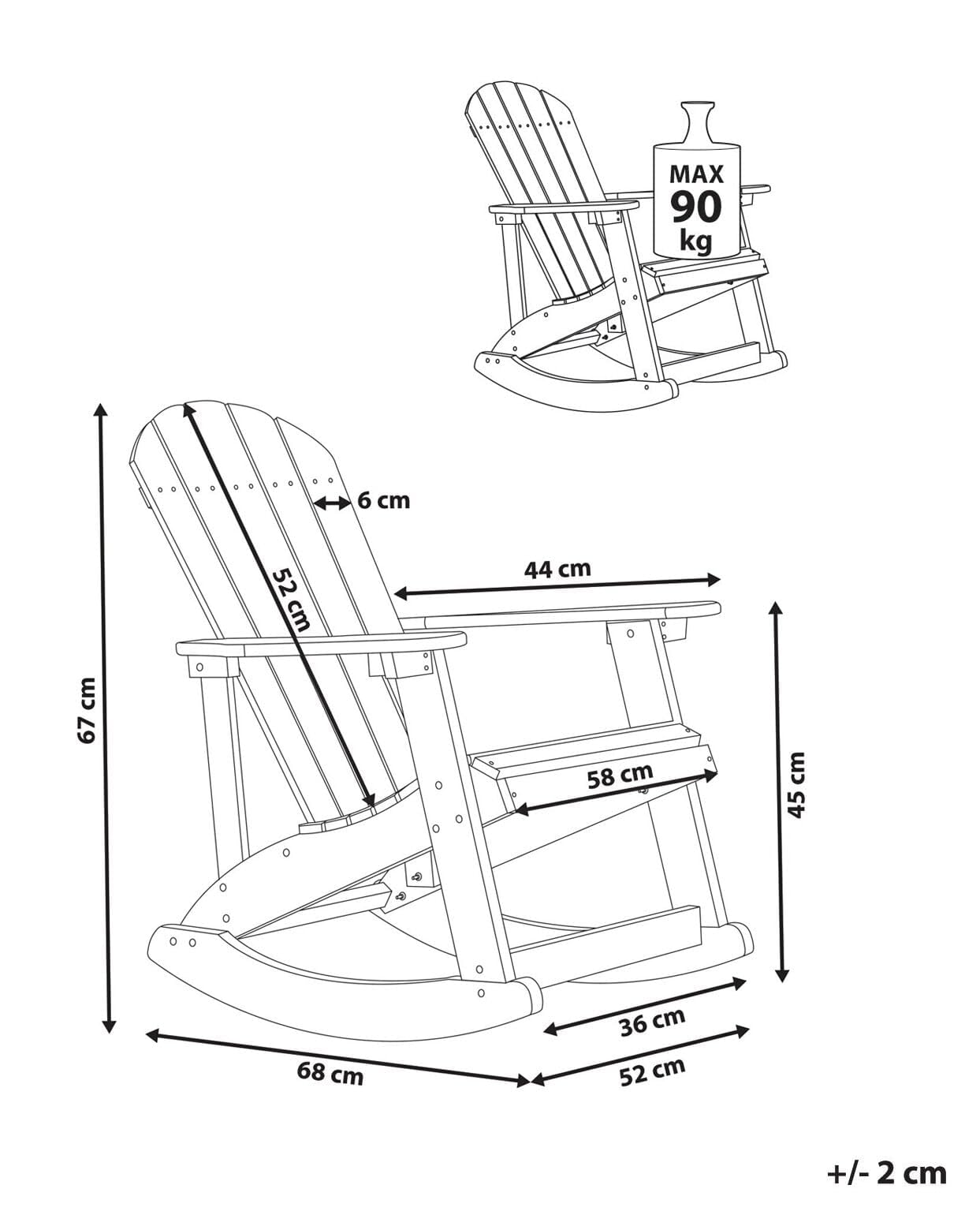 Beliani Muskoka Kinder Garten-Schaukelstuhl Blau mit Breiten Armlehnen modern Adirondack