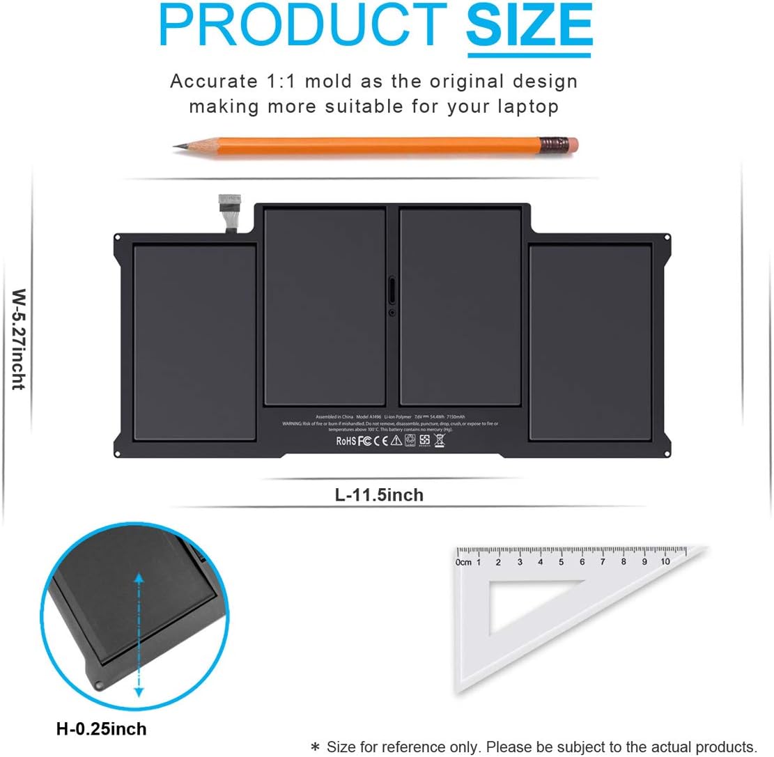 A1377 A1405 A1496 Laptop Battery Compatible with MacBook Air 13 inch A1466 (Early 2015, Early 2014, Mid 2013, Mid 2012, Mid 2011, 2017) A1369 (Mid 2011, Late 2010) MJVE2LL/A MJVG2LL/A MC504 54.4Wh