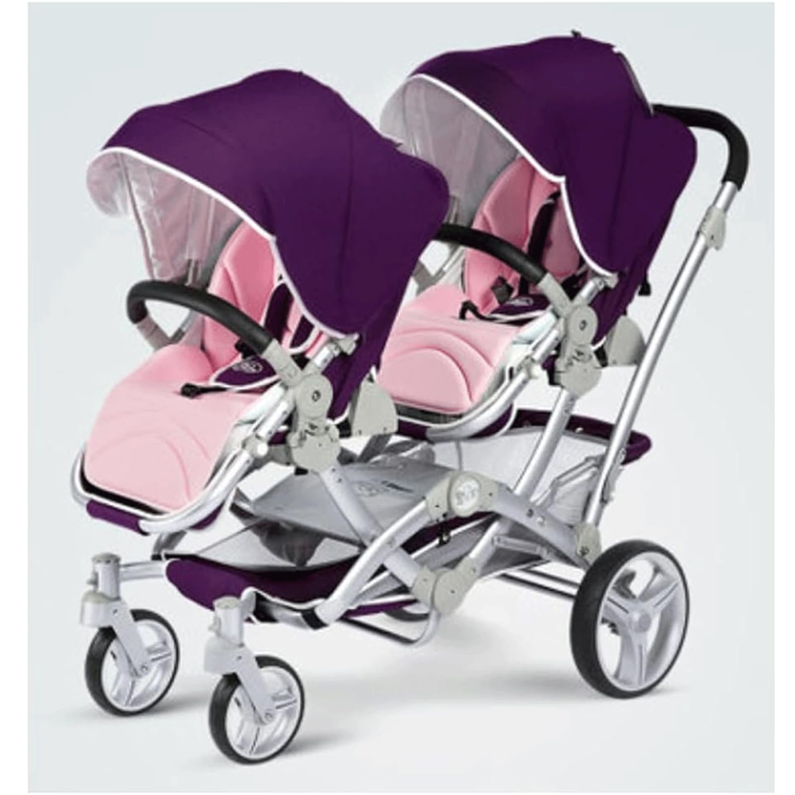 Rieort Poussettes Tandem à la Mode, Poussette Double Portable en Aluminium, Chariot à auvent réglable, Grand Espace, Double Poussette