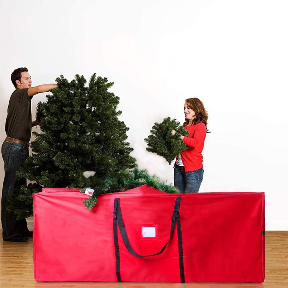 Christmas Tree Storage Bag Fits Up to 7.5 Ft Artificial Disassembled Trees Large Christmas Storage Containers Heavy Duty 600D Oxford Xmas Holiday Tree Bag with Durable Handles & Dual Zipper (Red)