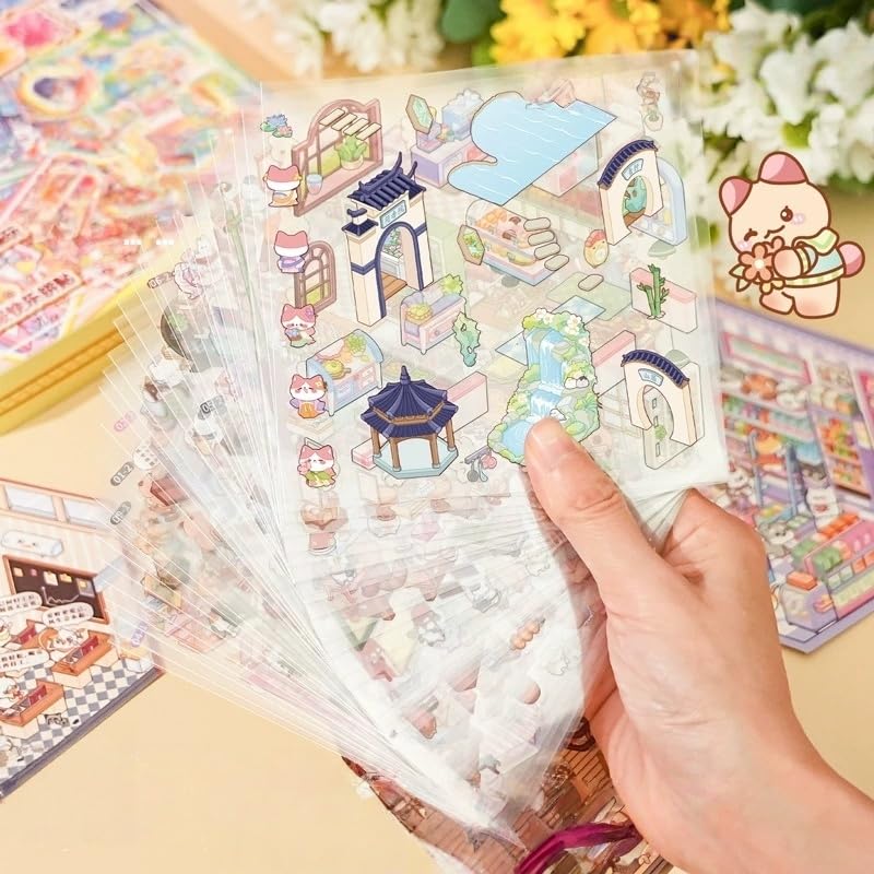 20 Sets 3D Sticker Scene Set for Kids Teens Adults,Scene Stickers Therapy for Adults Make Your Own DIY Isometric House Scene Sticker Book Relief Stress Pass The Time - Image 2