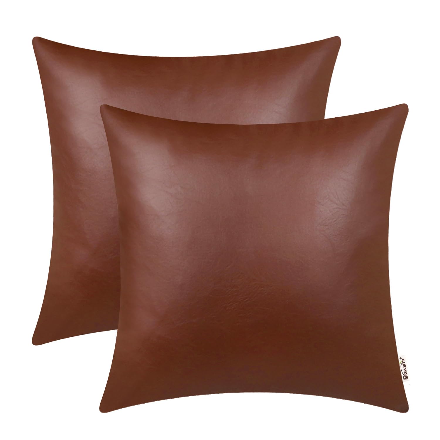 BRAWARM Decorative Throw Pillow Covers, Faux Leather Throw Pillow Cushion Covers, Solid Faux Leather Couch Cases for Living Room Garden Bed, Brown, 45cm x 45cm, Pack of 2