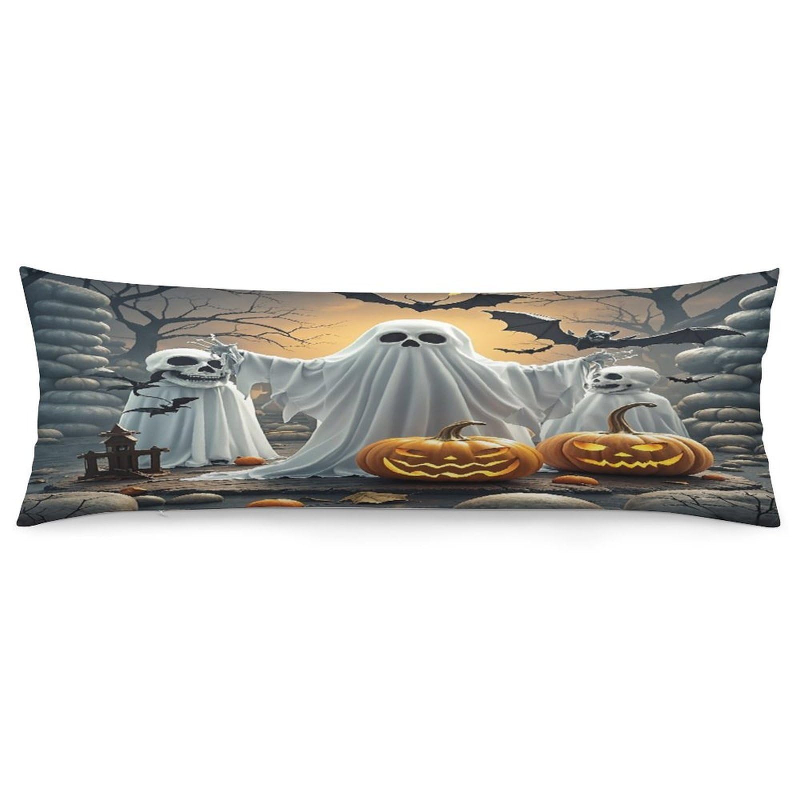 Pumpkin Lantern Ghost Pillowcase Decorative Long Body Pillow Case Soft Breathable Body Pillow Cover Modern Large Pillowcase Cute Body Pillow Pillowcases for Bedroom Couch 18.9 X 53 Inch