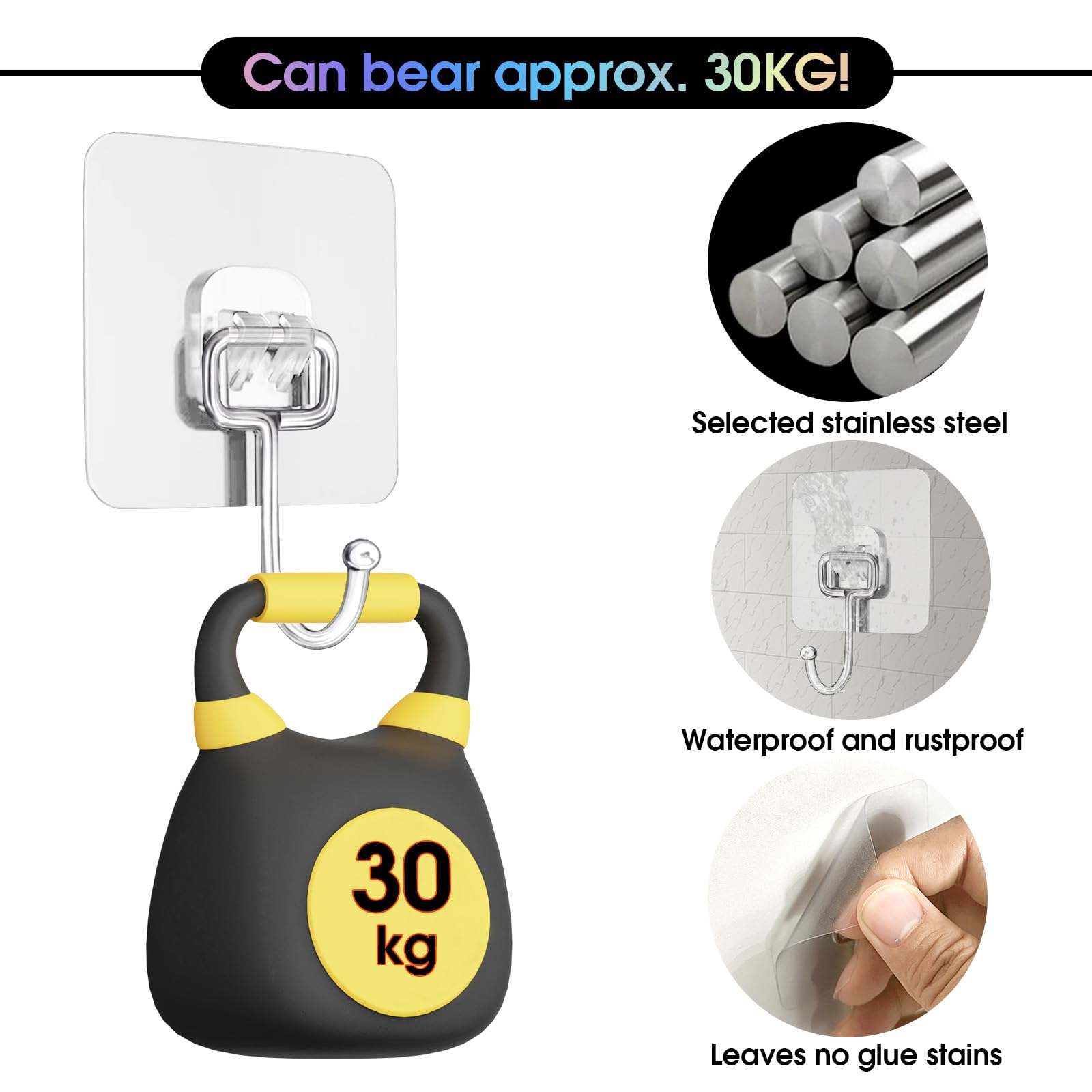 16 Ganci Adesivi Forti - Trasparenti, Regge Fino A 15kg, Senza Fori