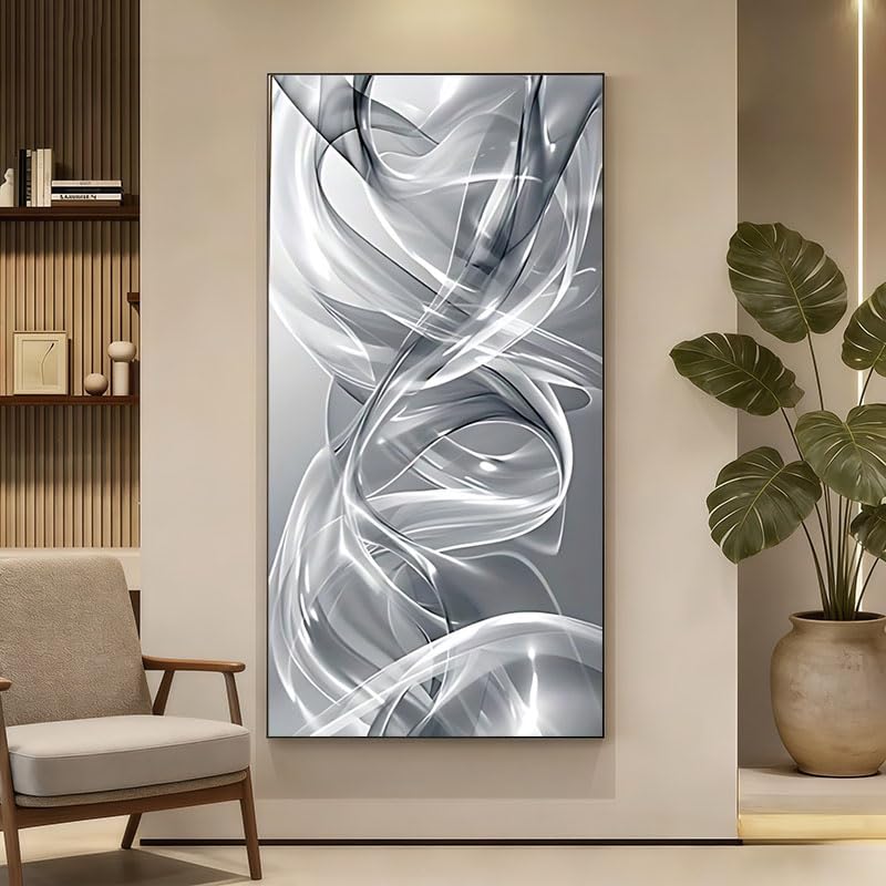 Cuadro abstracto moderno plateado para decorar un salón minimalista