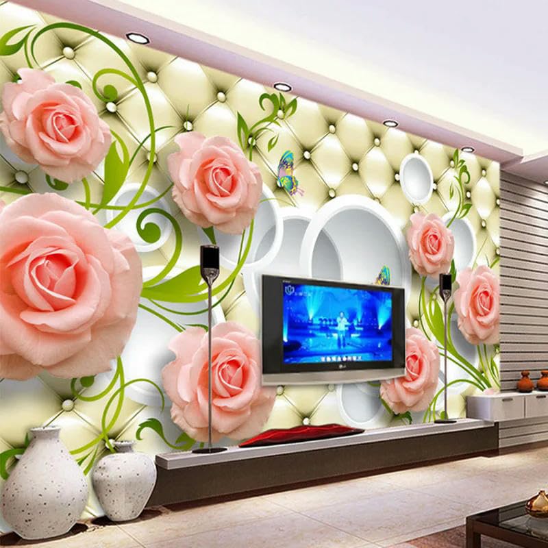 Papier peint salon moderne 3D rose fleur pour grand mur