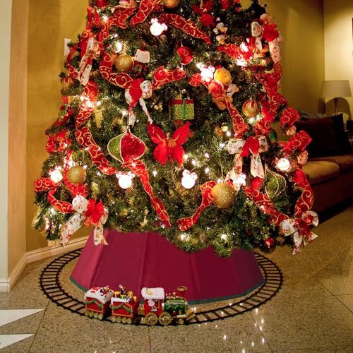 Succulentlovers Double Sided Velvet Christmas Tree Collar - 25.6 Inch Red & Green Christmas Tree Ring Foldable Velvet Christmas Tree Skirt Fabric Xmas Tree Collar For Artificial Tree Base Home Decoration thumb #5
