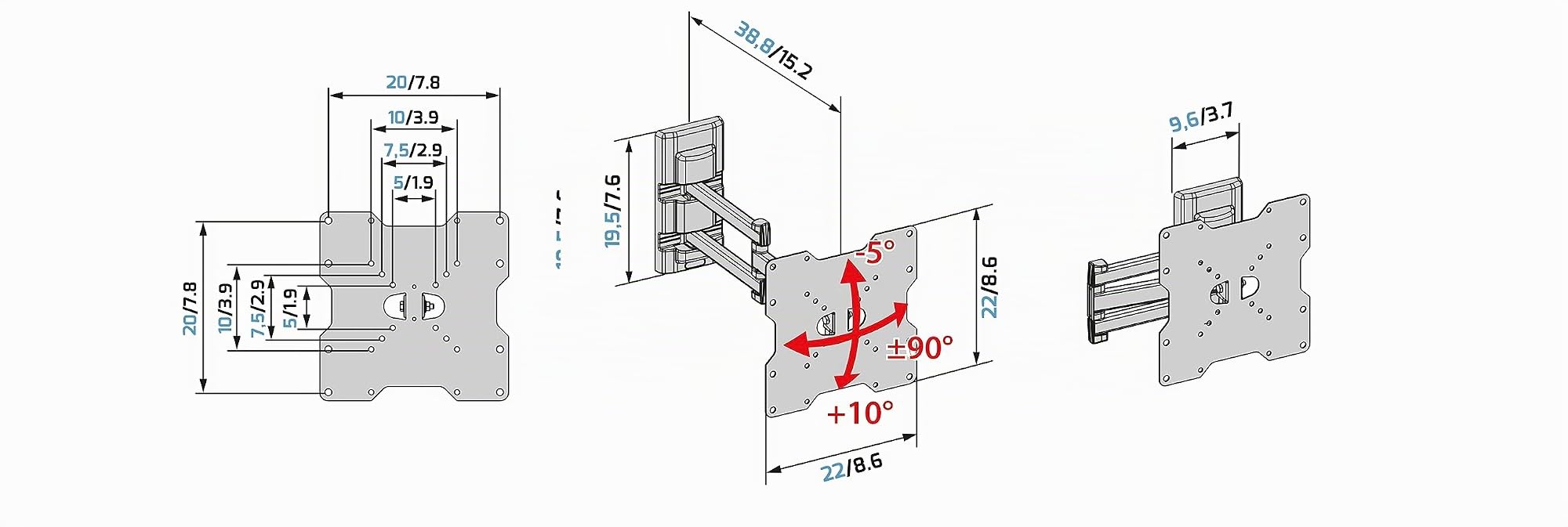 Meliconi FLATSTYLE FDR200, Supporto TV Parete a Doppia Rotazione | Staffa per TV a Schermo Piatto da 26" a 45", Attacco VESA 50-75-100-200, Portata 25 Kg, Tasselli Fischer, Made in Italy, Nero