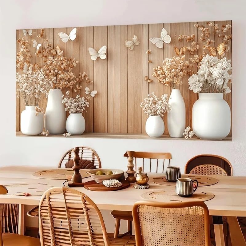 SDVIB Moderne abstrakte Wandkunst mit weißen Vasen und Trockenblumen, für Wohn- und Schlafzimmer (80 x 160 cm/rahmenlos)