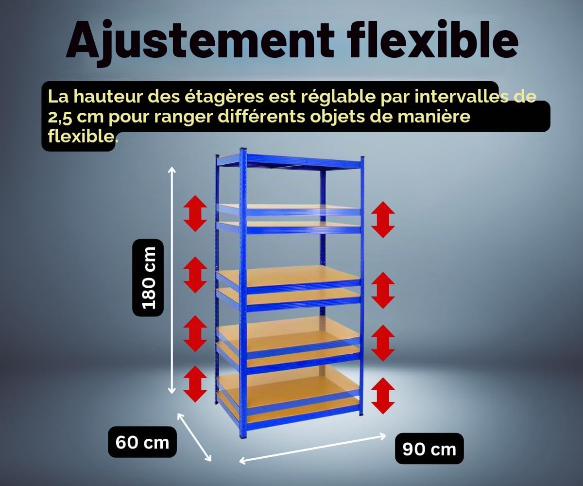 PROREGAL Étagère Robuste Taurus | HxLxP 180x90x60cm | Charge Totale 175kg | Bleu | étagère de Cave, étagère enfichable, étagère de Garage