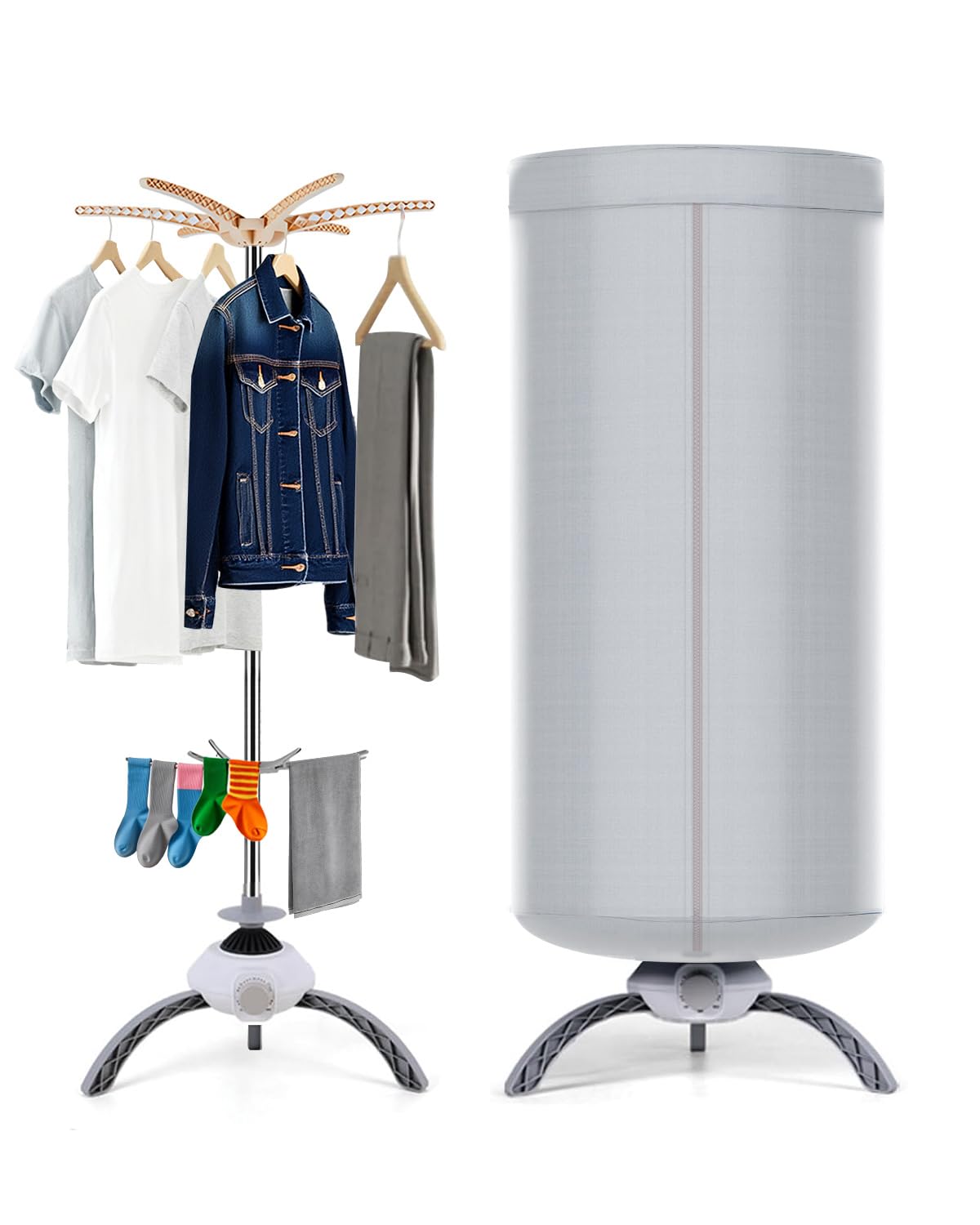Evviee Compact Heated Clothes Airer with Cover, 2-layer Portable Electric Clothes Dryer Indoor, 900W Heated Drying Pod with 10KG Capacity, 360° Drying, Suitable for All Fabrics Drier