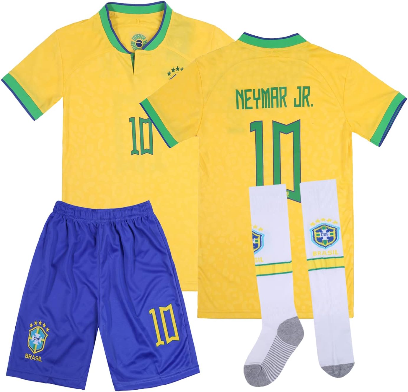 Brazil National Soccer Neymar #10 Kids Jersey/Short/Socks Home Away