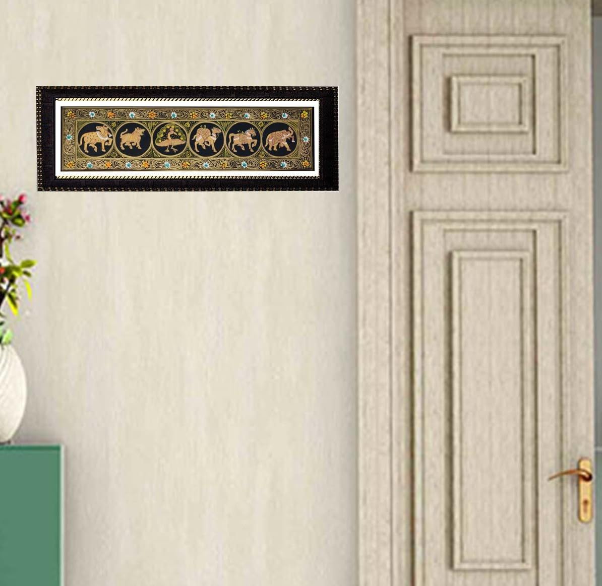 Purpledip Silk Cloth Painting Jungle Parade: Collectible Indian Miniature Art Unframed Wall Hanging (12479E)