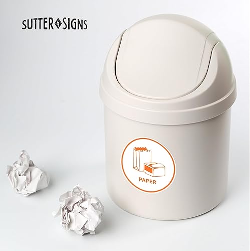 Miniatura 6 de Sutter Signs Calcomanías de reciclaje para basura, 6 pulgadas de ancho  5 calcomanías de reciclaje para contenedores de plástico - papel, aluminio,