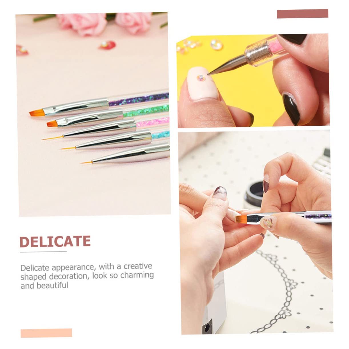 Healeved 3sets Pennelli Per Nail Art Multifunzionali Per Decorazioni Unghie Strumenti Portatili Per Manicure Per Casa e Saloni Di Bellezza