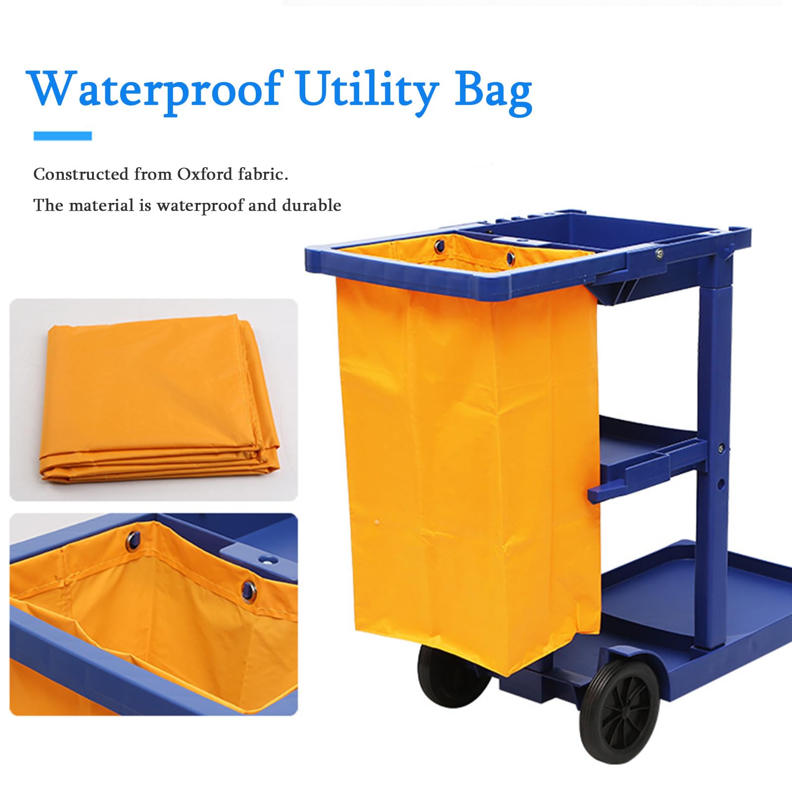 Carrito de limpieza resistente con ruedas, carrito móvil de limpieza con bolsa impermeable para oficinas, hoteles y centros comerciales