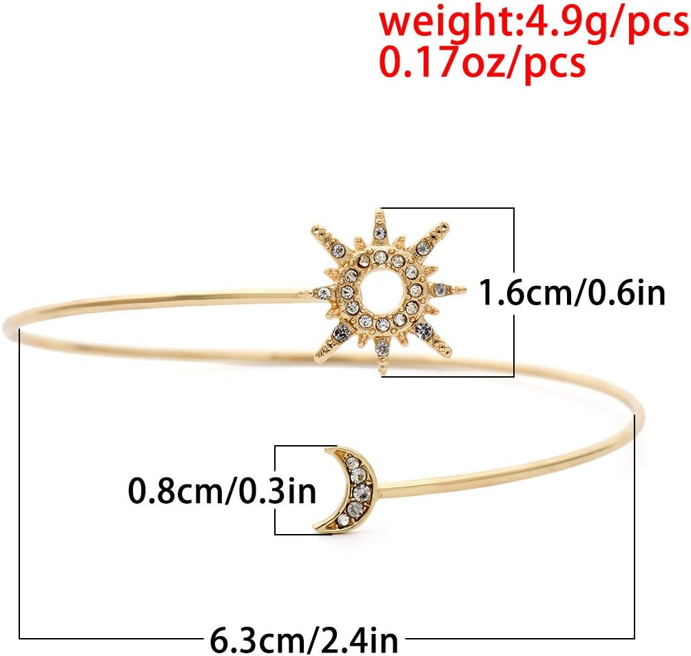 Thin Gold Arm Cuff Upper Arm Bracelet Crystal Moon Cuff Bangle Adjustable Coil Arm Cuffs Dainty Gold Armband Greek Goddess Accessories Dainty Armlet Open Cuff Wrap Bracelet for Women - Image 5