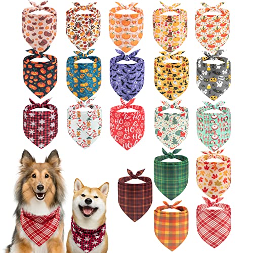 KOOLTAIL Fall Dog Bandana, Festival Plaid Pets Scarf, Halloween Thanksgiving Christmas Dog Bandanas Bulk Daily Use in Autumn and Winter Accessories, Holiday Bandanas for Small Medium Large Dogs Cats