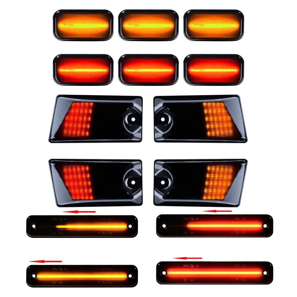 Astra Depot 14PCS Smoked Amber Red LED Top Roof Cab Marker Light Kit + Front Rear Side Marker Lights Assemblies Compatible with 2003-2009 Hummer H2