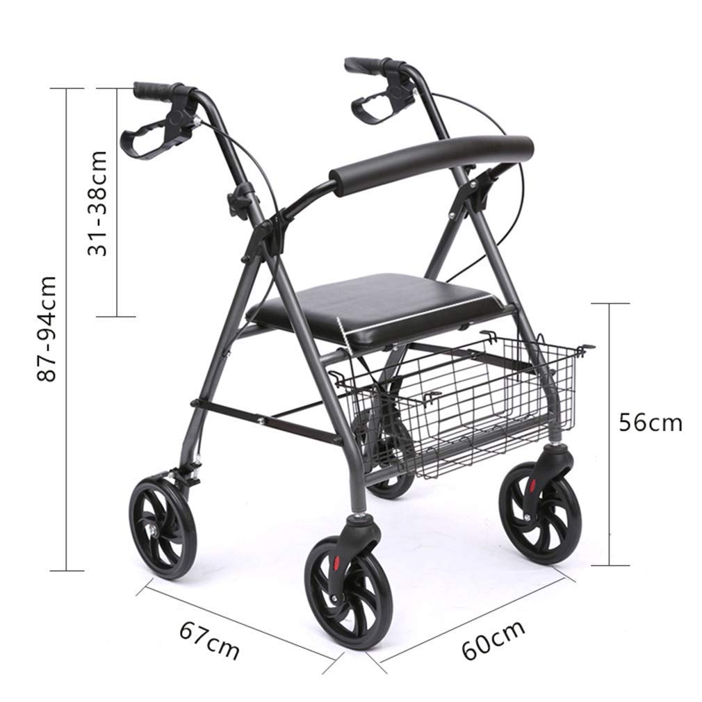 Przenośny chodzik Rollator, składane pomoce ułatwiające poruszanie się, chodzik z wygodnym oparciem, podwójny układ hamulcowy, używany do chodzenia seniorów Interesting