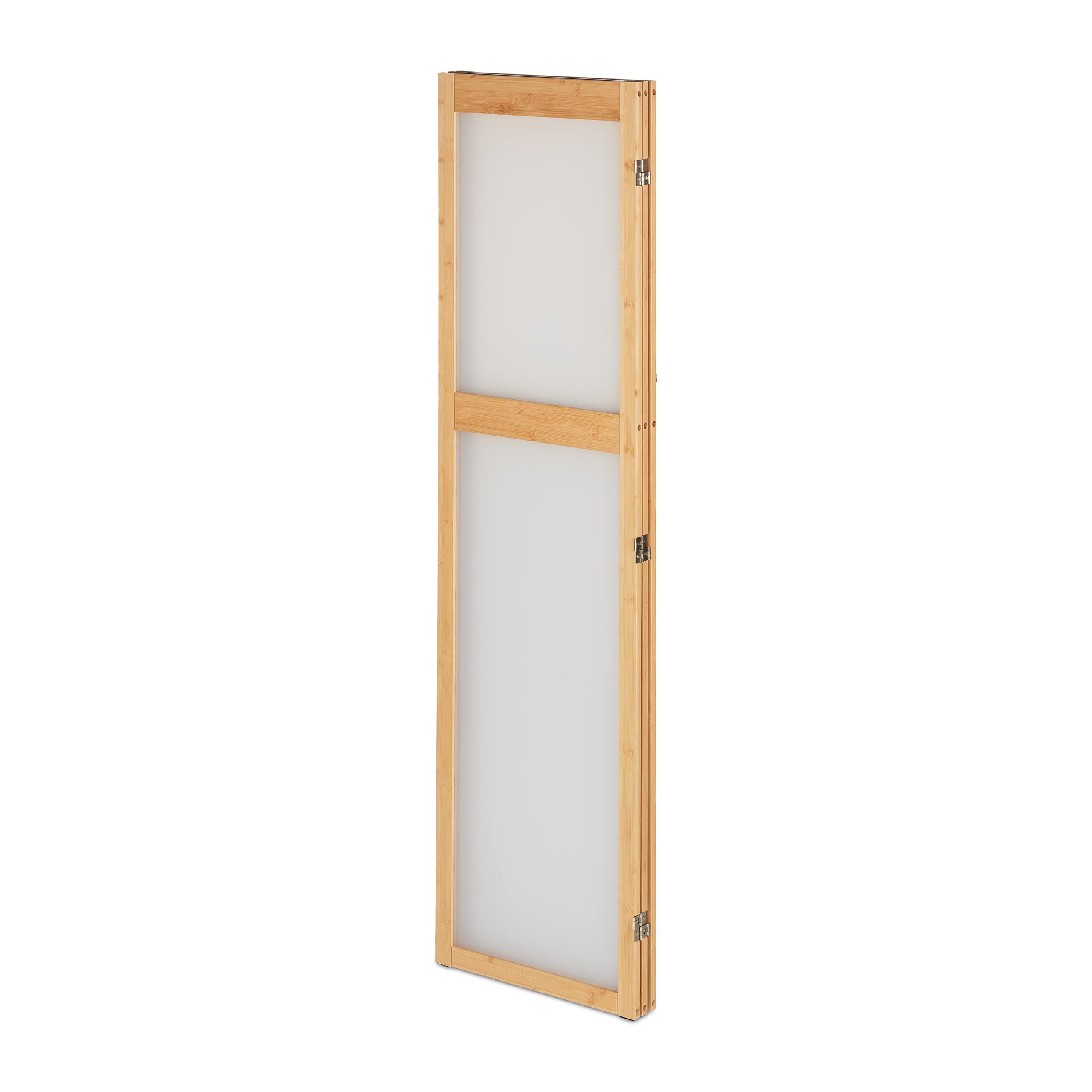 Relaxdays Biombo 3 Paneles Plástico y Bambú, Divisor Espacios Plegable, 168x135,5 cm, Tabique Interior, Natural y Blanco