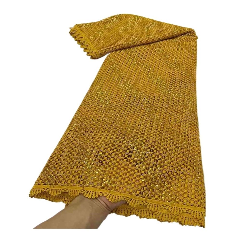 Tessuto in tulle e pizzo per cucito, paillettes di cotone, abito da sposa africano, nigeriano, abito ricamato, 4,6 m (B)