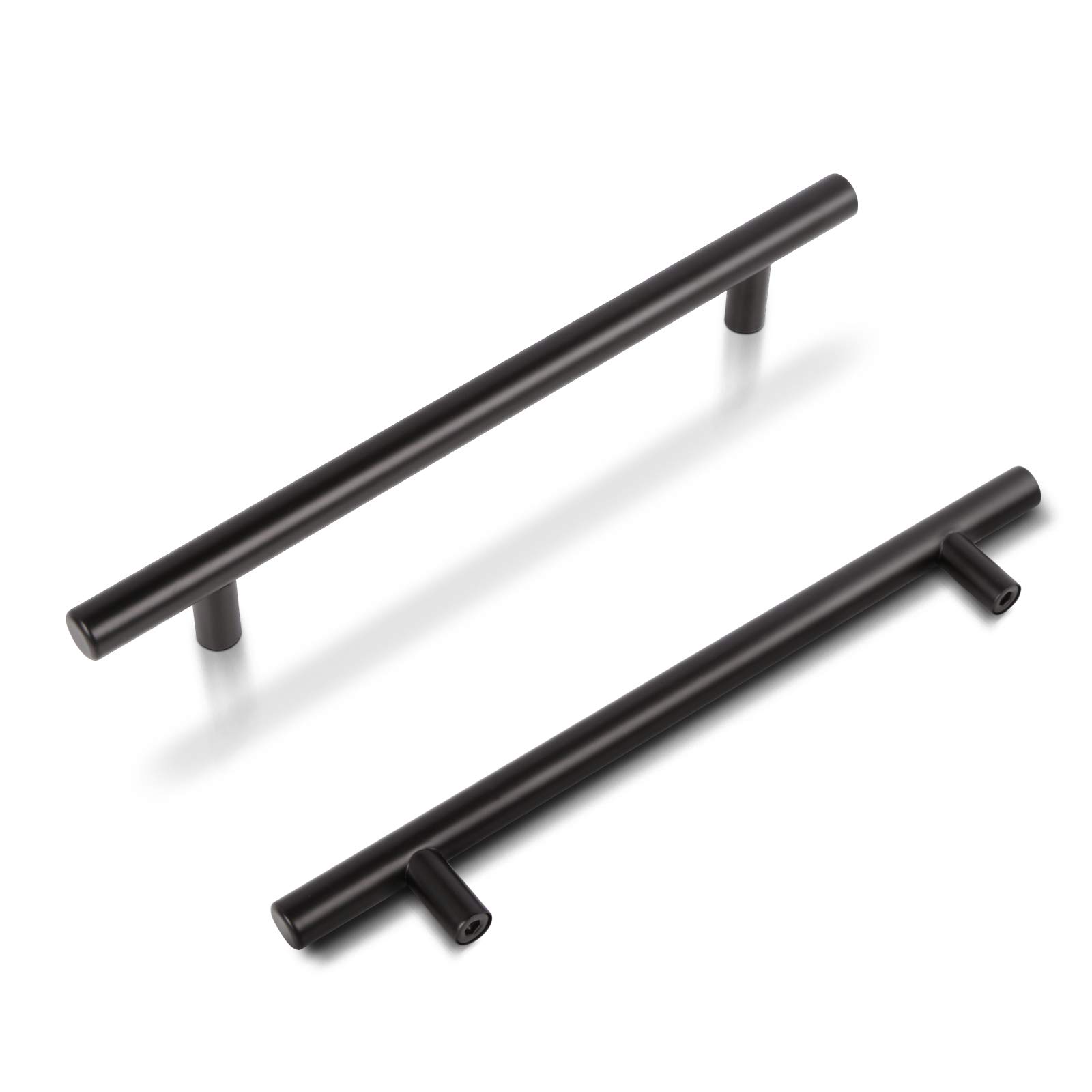 Gobrico 6-1/4"(160mm) Hole Centers Black T Bar Cabinet Pulls 5 Pack Stainless Steel Kitchen Drawer Handles for Cupboard Wardrobe