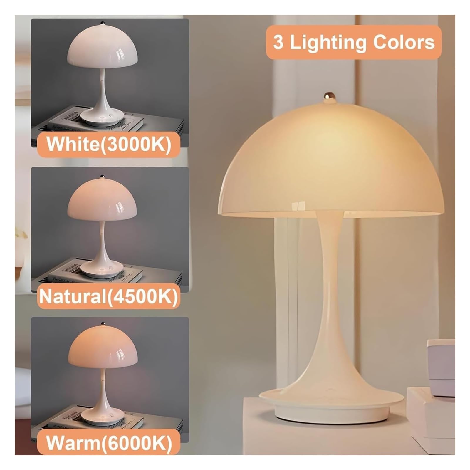 Lampada da tavolo a LED ricaricabile con controllo touch, 3 livelli di luminosità, design retrò, wireless e portatile, per comodino e soggiorno