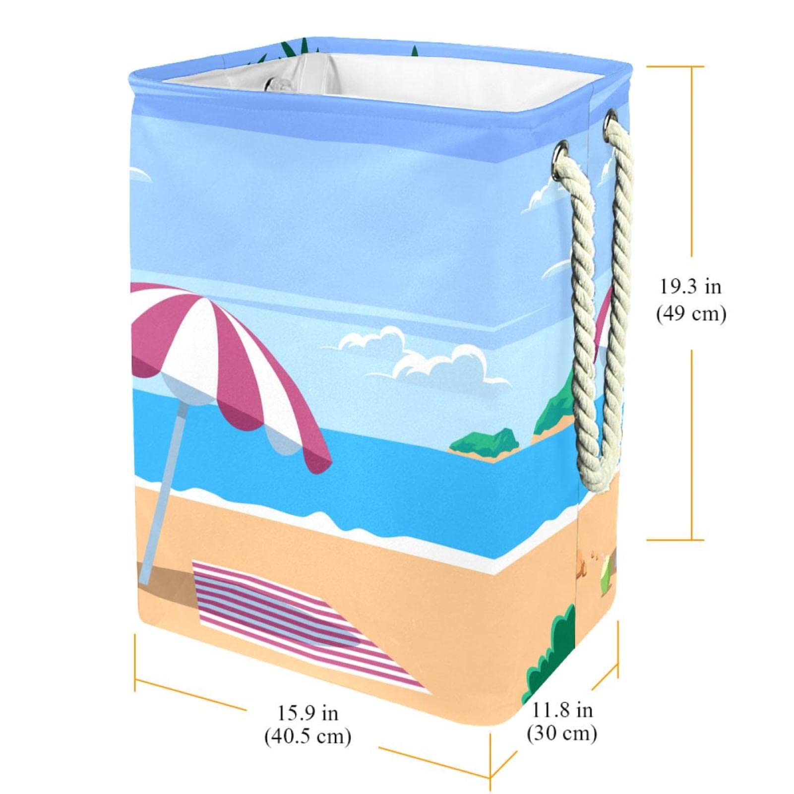 Cesta impermeable para la ropa sucia, cesta de ropa sucia con asa, patrón de playa y paisaje