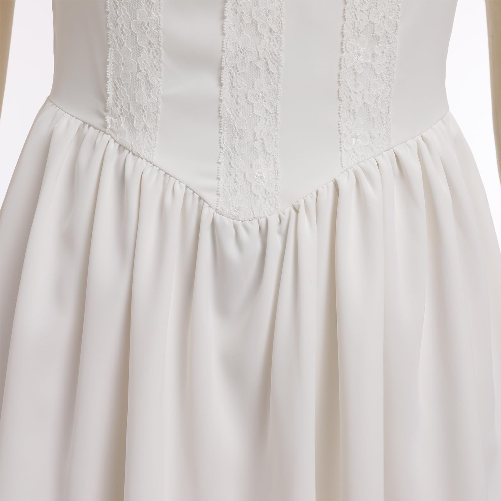 Women's Short Corset Sundress Boho Mini Dress Sleeveless Backless Low Cut Lace Dress Summer: Medium White