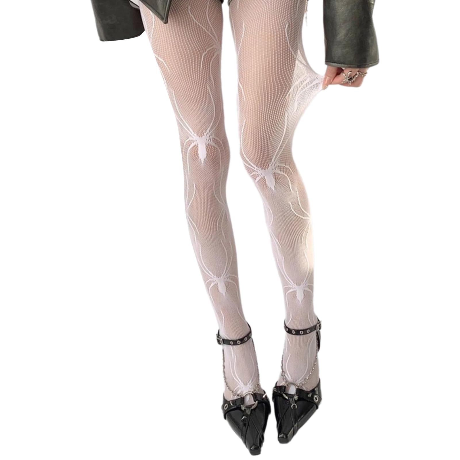Maxtonser Women Subcultures Punk Fishnets Tights Hosiery Spiderweb Patterned Hollowout Halloween Cosplay Party Stockings Pantyhose