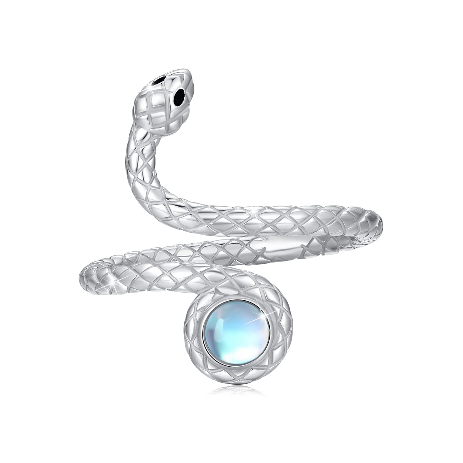 JFASHOP Anillo de serpiente para mujer, Plata de Ley 925, piedra lunar arcoíris, anillo ajustable, piedra lunar, joyería de animales para hombres, niñas y niños