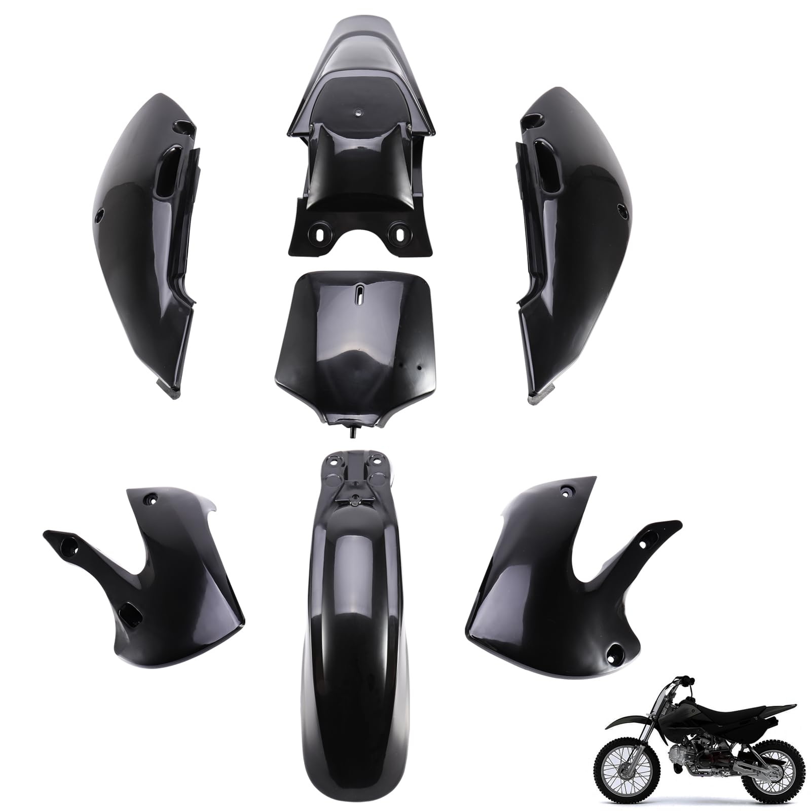 Dirt Bike Plastics Kit – Heavy-Duty ABS Fender Fairing Kit Compatible with Kawasaki KLX110 2004-2012, KX65 2000-2013, Suzuki DRZ110 2003-2005 – Thicker Plastic Body Panels (Black)