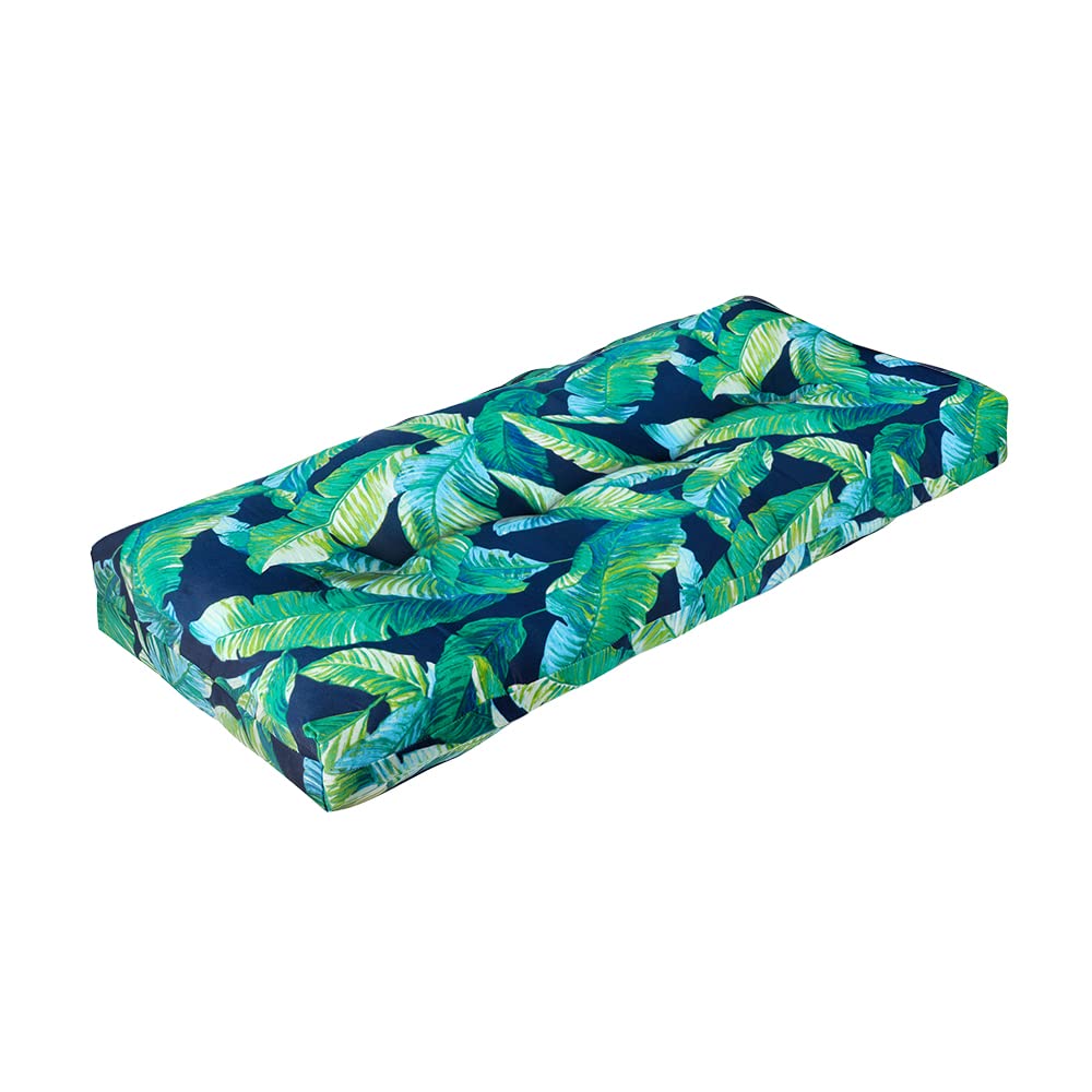 indoor outdoor bench cushion 42"x18", non-slip tufted water resistant long seat pads, patio loveseat cushion for window, garden, swing, settee - green lagoon leaves