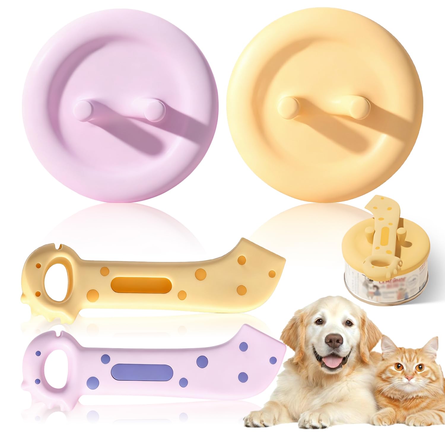 4 Pièces Couvercle Boite de Conserve avec Antidérapant Cuillère D'étanchéité Couvercle Silicone Ouverture Portable Convient Ouvre-Boîte Multifonction pour Chats et Chiens