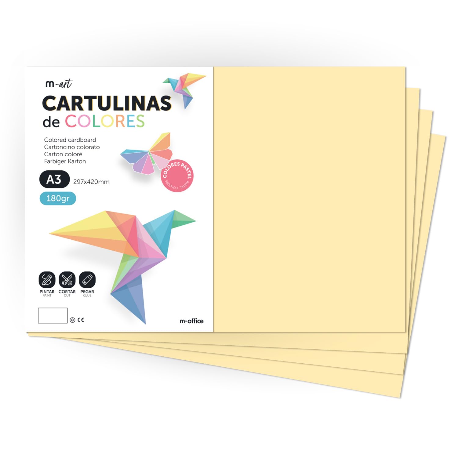 A3 Coloured Card Stock Colored Foils 180g Pastel Notepad Ideal for Crafts, Printing Your Documents and Creative Designs m-office (50 Sheets, Cream)
