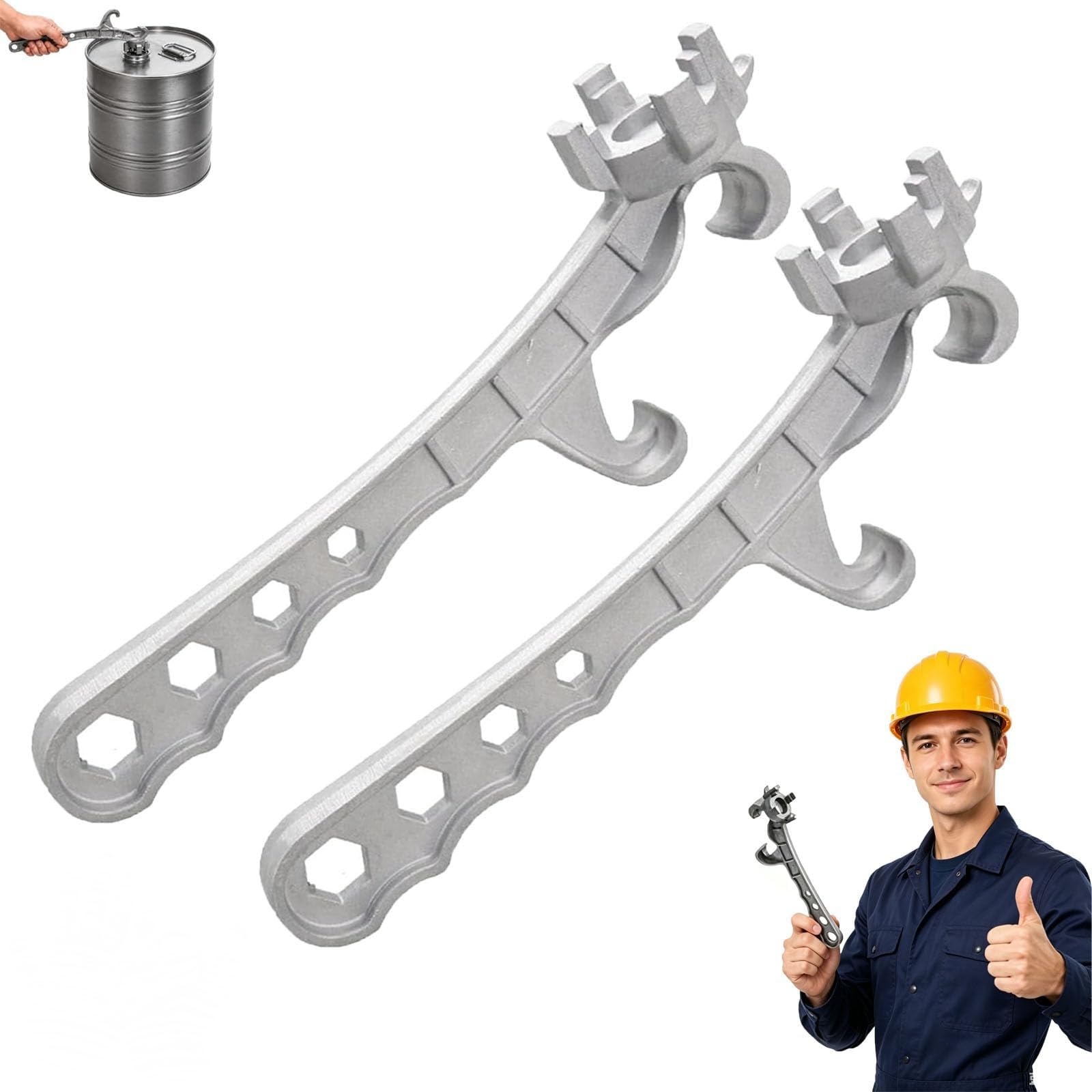 HFDHD 7-in-1 Aluminum Bung Wrench Tool,Non-Sparking Heavy Duty 5 Gallon Bucket Opener,Heavy Duty Drum & Bucket Opener,Aluminum Bung Wrench for Workshop Garage Industrial Use (2PCS)