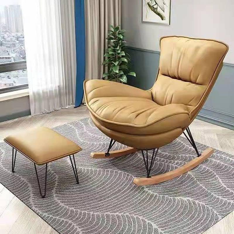 Rocking Chair, Upholstered Glider Chair Nursery Accent Chairs Fabric Armless Chair with High Back Design for Living Room Bedroom Offices, Glider Chair & Ottomans Yellow