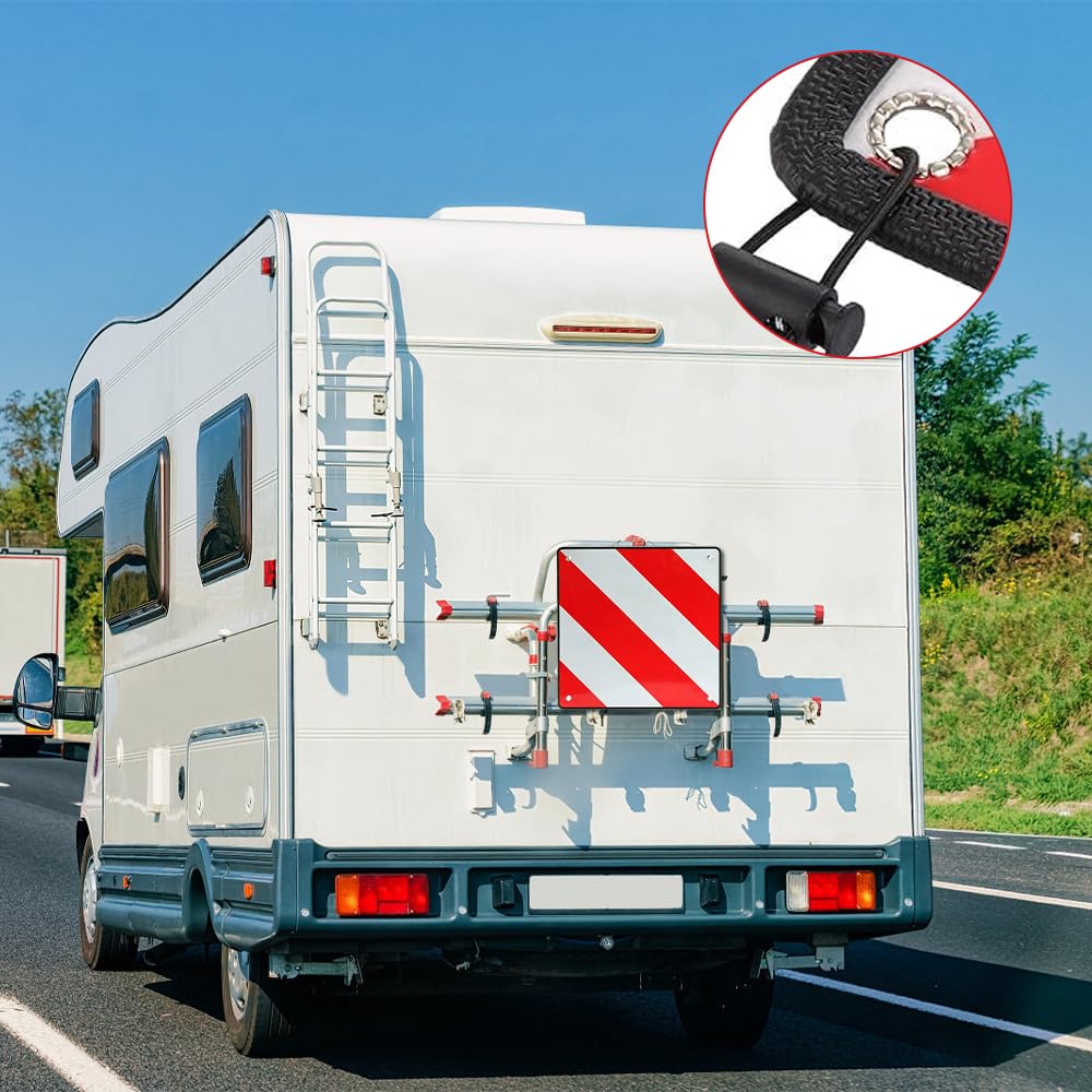 Warntafel Italien und Spanien, Warntafel Fahrradträger mit 4 Spannseilen, Faltbar Reflektierendes Warnschil, WarntafelItalienFahrradträger für Fahrradträger Heckanhänger Wohnwagen (50 x 50 cm)