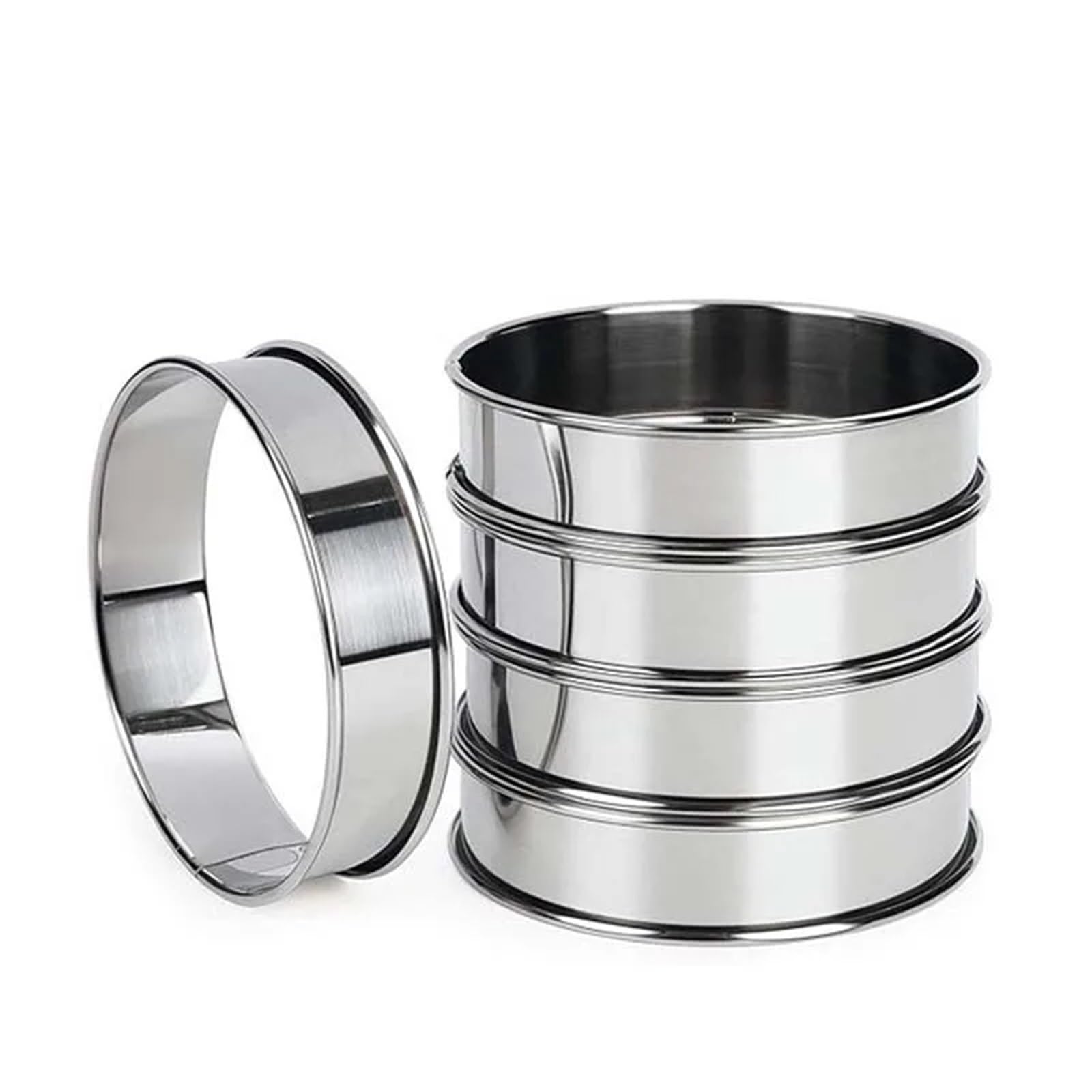 5 Pièces Anneaux à Tarte Muffins Anneau Double Roulé en Acier Inoxydable Moule Rond Métal for la Fabrication des Aliments Ustensiles de Cuisson pour La Pâtisserie Et La Cuisine(10cm 5PCS)