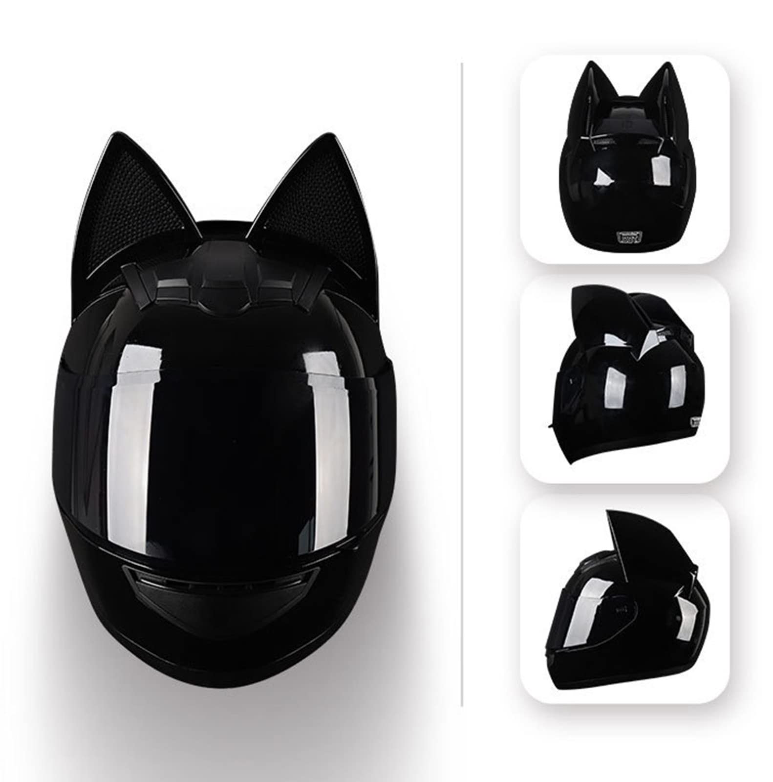 Casques Moto Intégral Oreilles de Chat avec Visière Casque Scooter Racing Motocross Casque Intégraux Homologué Dot/ECE Homme Femme