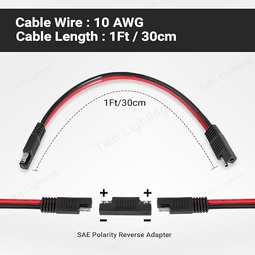Miniatura 8 de TMH Cable de extensión SAE 10 AWG  Arnés de cables de desconexión rápida SAE a SAE de 1 pie, conector SAE, cable de extensión de panel solar para