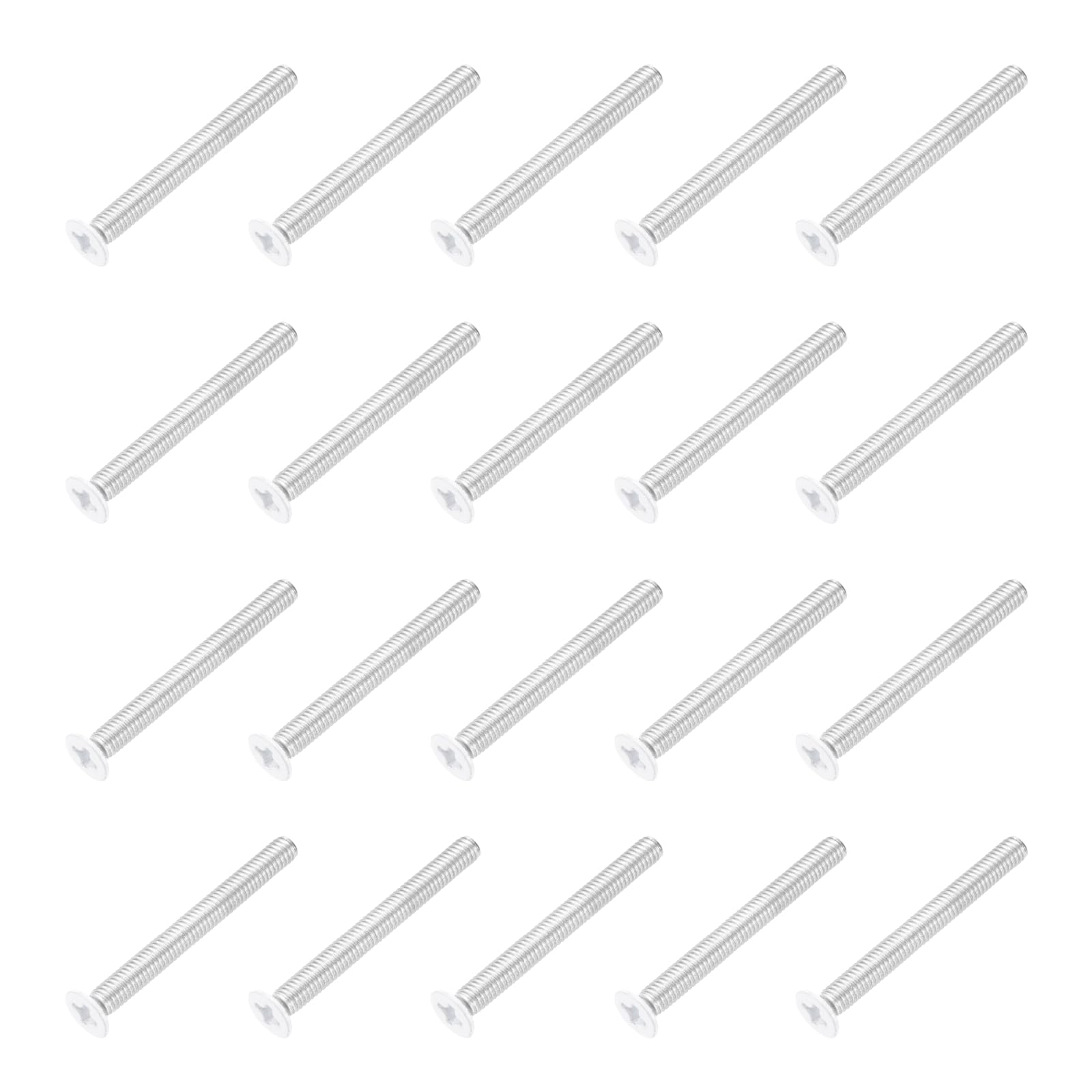 sourcing map M4 x 35mm Flat Countersunk Head Machine Screws 304 Stainless Steel Full Thread Phillips Drive Cross Screw for Furniture Connection Electrical Appliances (White, Pack of 20)