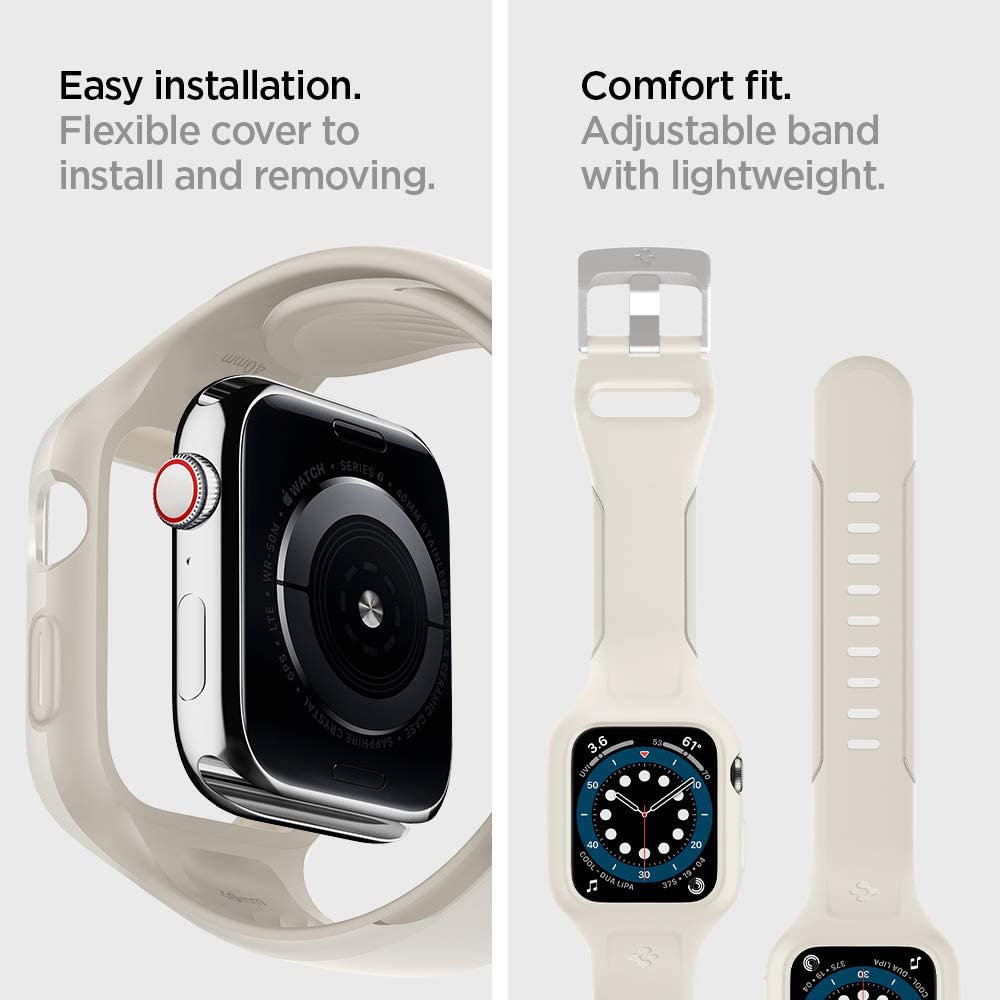 Spigen Case with Strap Band for Apple Watch Series SE3/SE2/6/SE/5/4 40mm, Sweat-Resistant, Slim Protection(Liquid Air Pro) - Soft White 4