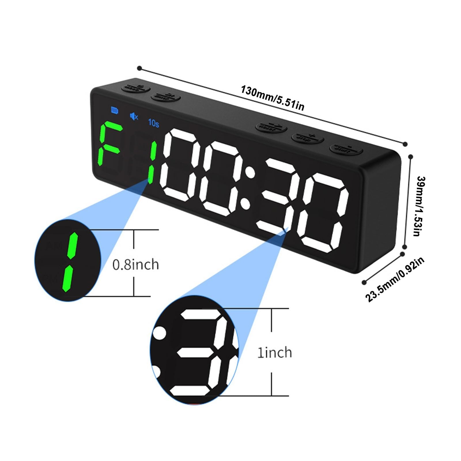 Countdown Timer, Timer da palestra portatile Intervallo timer Allenamento Fitness Orologio Conto alla rovescia/SU/Cronometro LED magnetico USB ricaricabile for garage domestico(Noir)