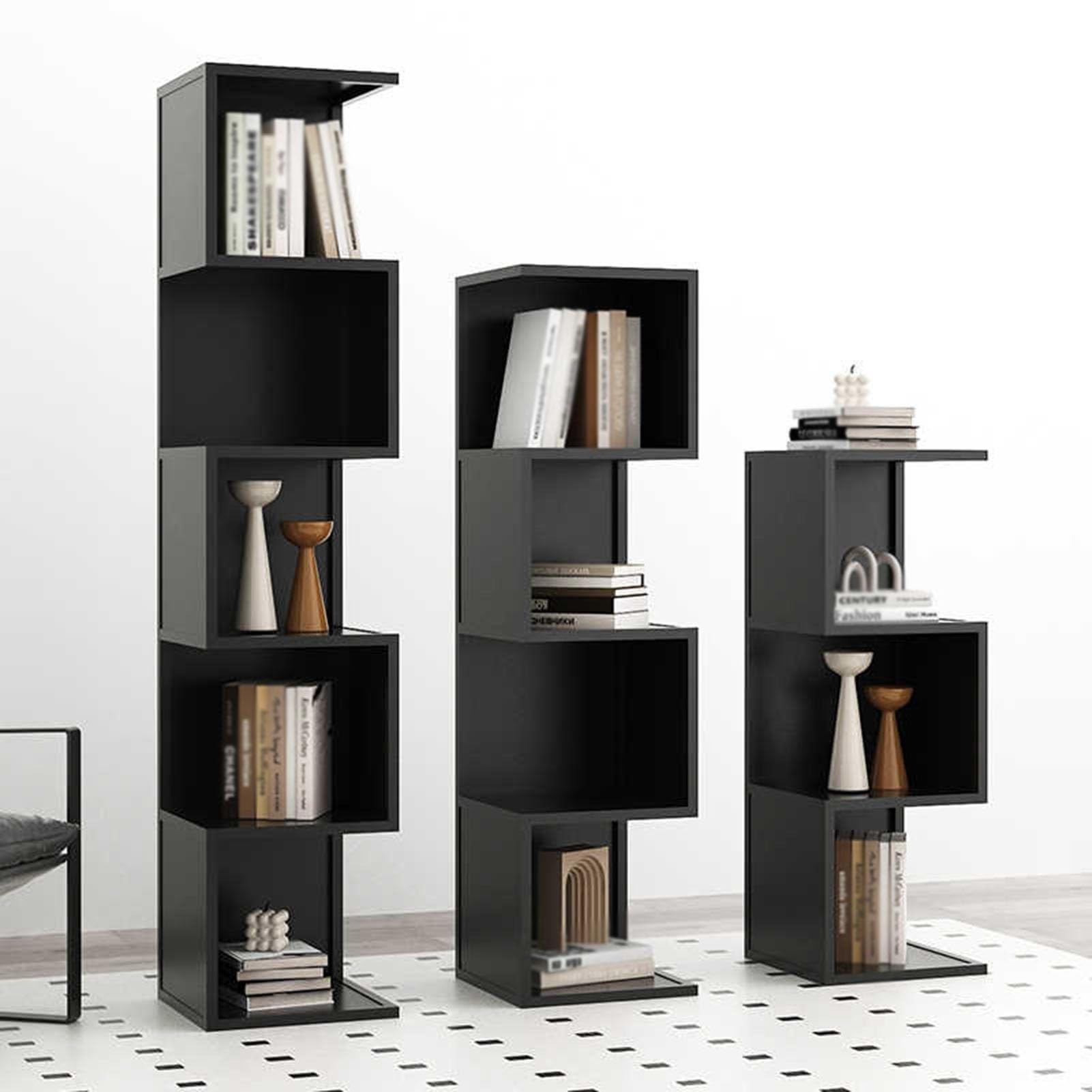 2/3/4/5-poziomowy Regał Na Książki, Metalowy, Geometryczny Stojak Na Ozdoby Do Salonu, Nośność 150 Kg Do Sypialni/biura Domowego(White,4-Tier)
