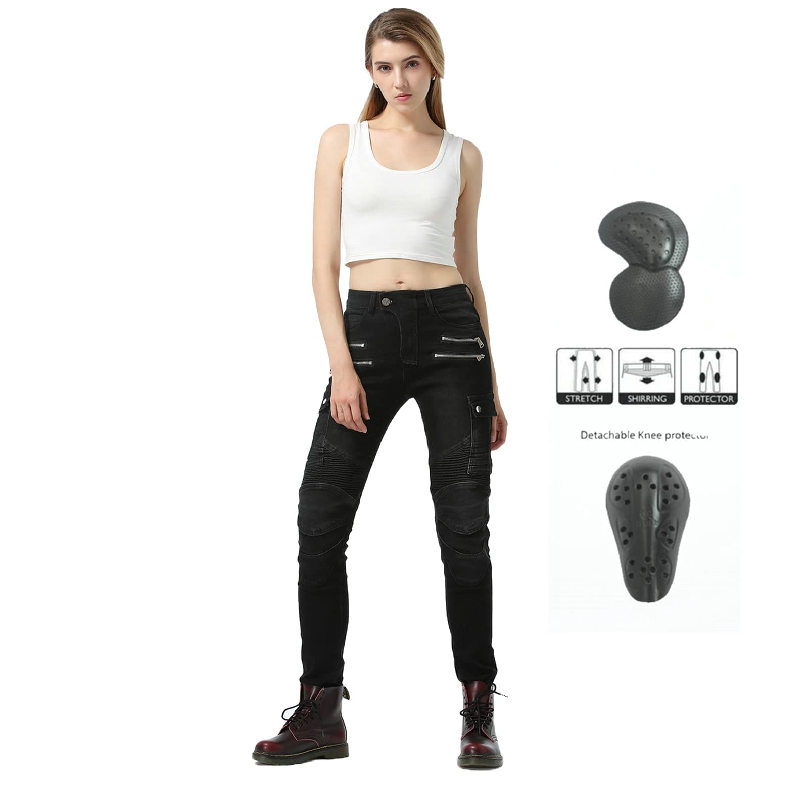 Damen Motorradhose Motorrad Jeans Biker Trousers Motorrad Hose Fahrrad Riding Schutzhose, 4 x Schutz Ausrüstung