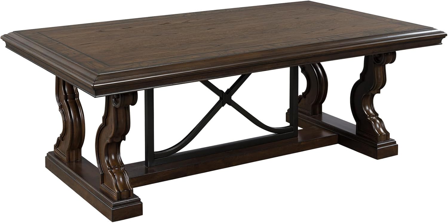 Signature Design by Ashley Maylee Classic Coffee Table with Trestle Base, Dark Brown