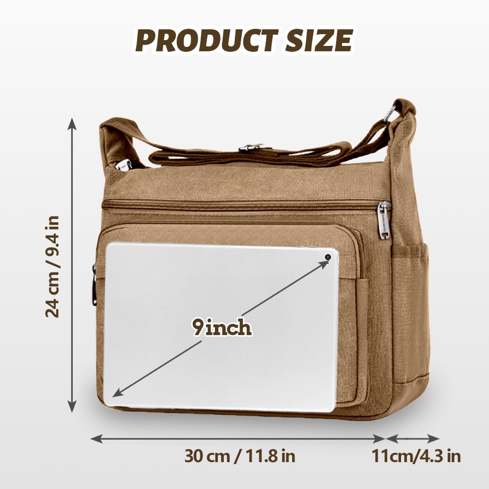 Aucuu Borsa a Tracolla, Borsa Tracolla Uomo, Messenger Crossbody Bag Grande Capacità, Tela Tracolla con Più Tasche per Lavoro, Scuola, Uso Itinerante e Quotidiano
